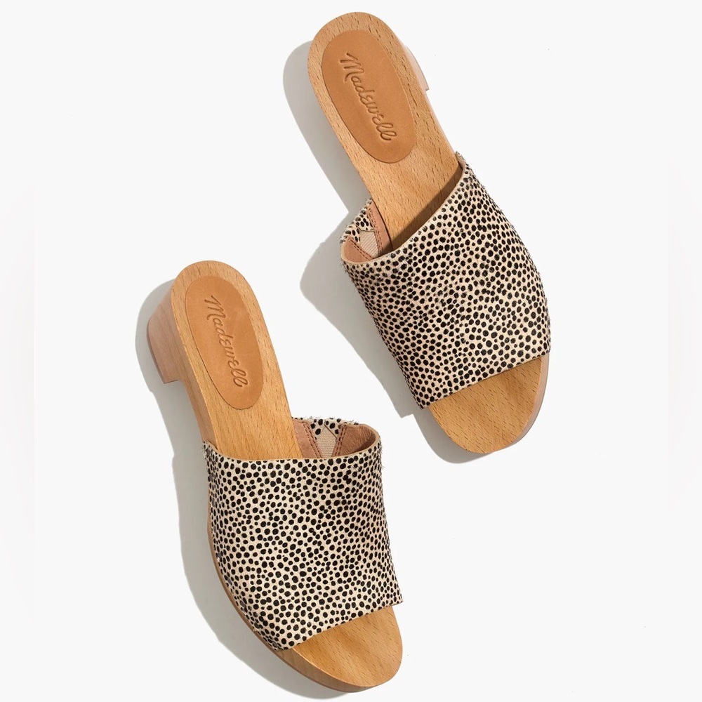 Madewell The Evelyn Slide Clog in Spotted Calf Hair size 7